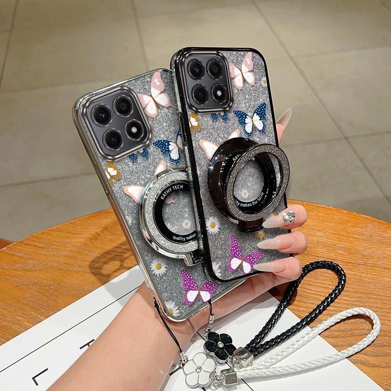Graceful Butterflies พร้อมขาตั้งและเชือกเส้นเล็กเหมาะสําหรับ Honor X8A 2023 สบายรู้สึกออกแบบเคสโทรศั