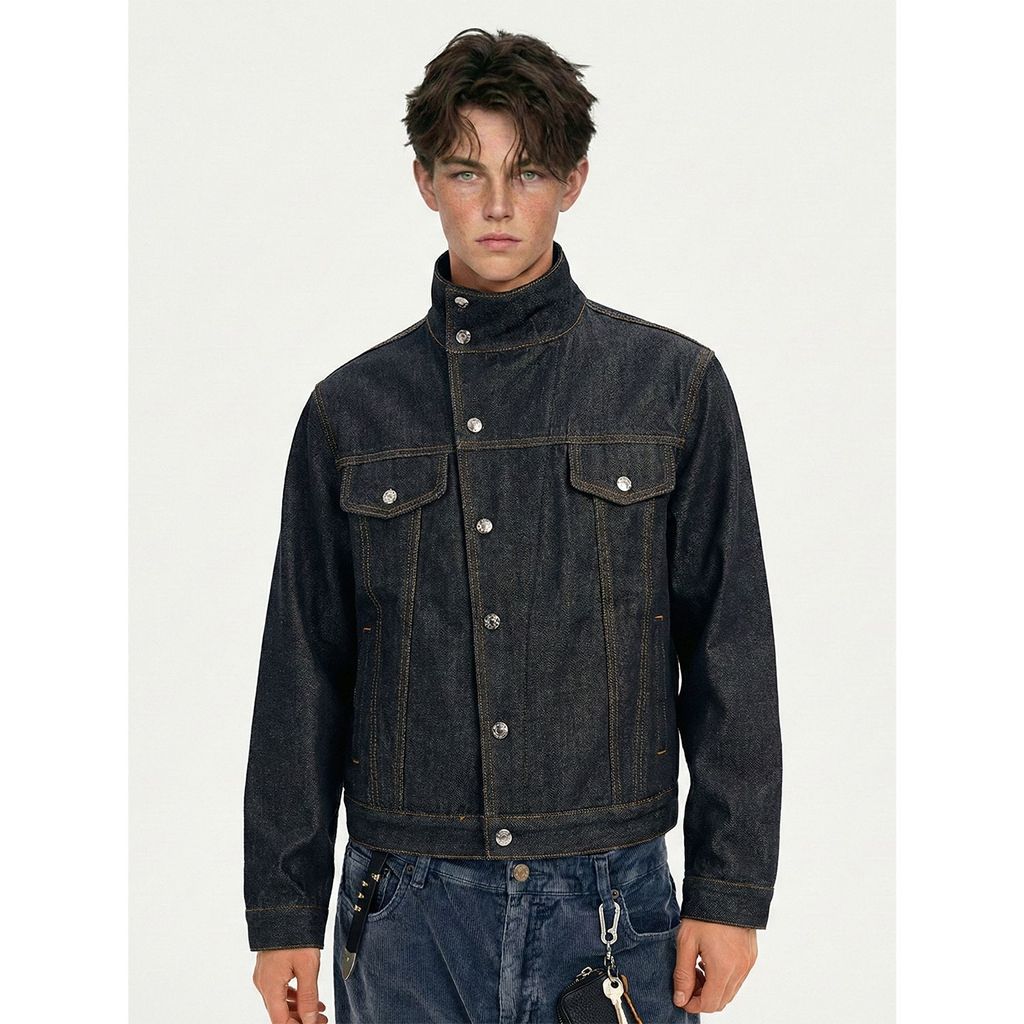 EME EME Easy-Profile Design Stand-Up Collar boxyfit Commuter Casual Original Cow Denim Jacket Top