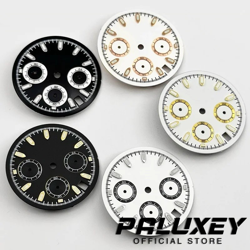 PALUXEY VK63 29.5 มม.นาฬิกาสีเขียว Luminous Chronograph Face 6 มือนาฬิกาสําหรับ VK63 VK63A Quartz Mo