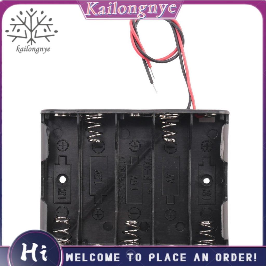 5 x 1.5V AA Battery Slot Holder Case Box Wire Black