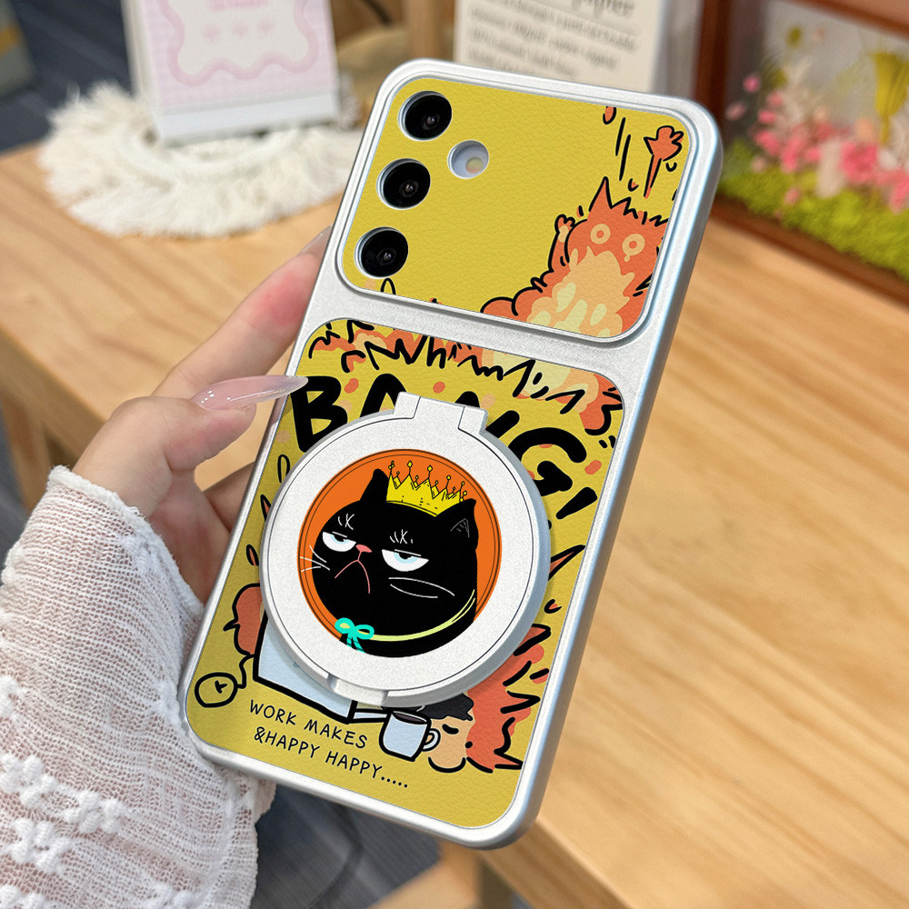 เคสไอโฟน For Samsung A07 A17 A56 A55 A54 A36 A37 A57 A16 S24 S25 Ultra S25 FE ลูกแมวระเบิด หรูหรา วัสดุหนังแกะผสม