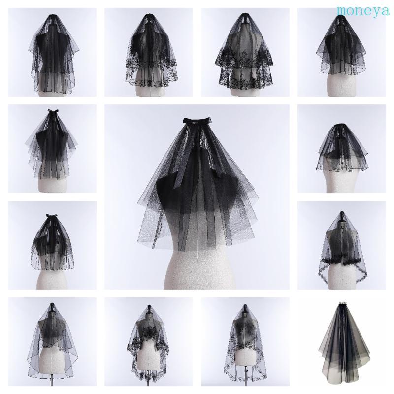 Mya Halloween Black Veil Soft Tulle ความยาวปานกลาง Veil เครื่องแต่งกายอุปกรณ์เสริม Veil Party Wear