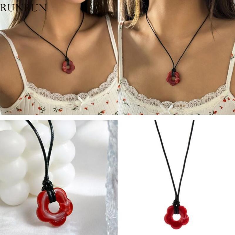RUN Long Wax Line จี้ดอกไม้ Choker ความงามสร้อยคอสําหรับผู้หญิงวันเกิด