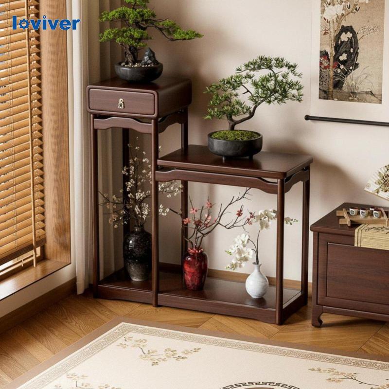 [Loviver] Oriental Aesthetic Pestal Asian Artistic Tall Oriental Accentuated Table with Drawer Floor