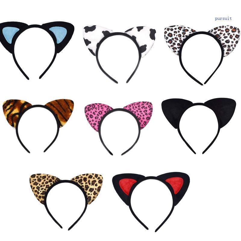 SUIT* Leopard Cats Ear Headband Cow Tiger Print Hairband Girl Hair Accessories