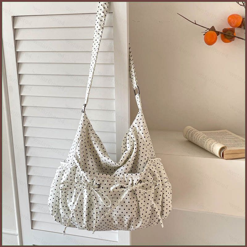 NS4 Polka Dot Canvas Tote Bag Womens Small Fresh and Simple Shoulder Bag with Zipper SN4