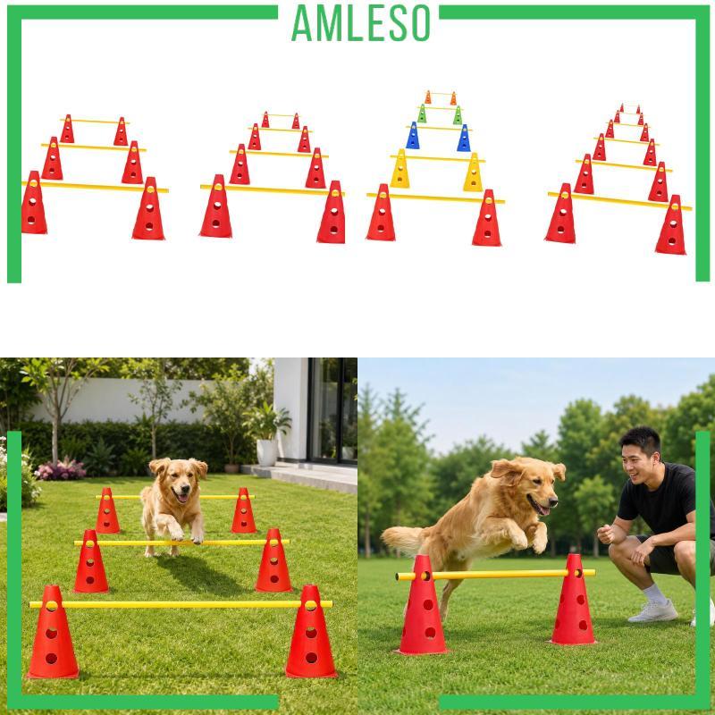 [Amleso] ชุดกรวยอุปสรรค์สุนัขพร้อมเสาฝึก PVC Crossbar สําหรับความคล่องตัวสุนัข Backyard หลักสูตรอุปสรรค