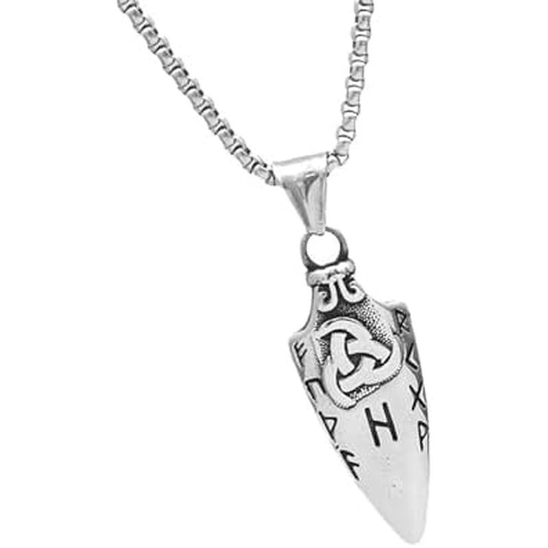 Mythology Punk Spearhead จี้สร้อยคอตัวอักษรยาว Charm คอสําหรับชายอุปกรณ์เสริมสแตนเลส