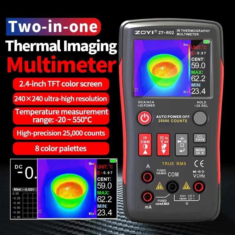 60JA ZOYI ZT-R01/R02 Thermal Imaging Multimeter 2-in-1, เครื่องวัดอุณหภูมิอินฟราเรดสําหรับชั้นความร้