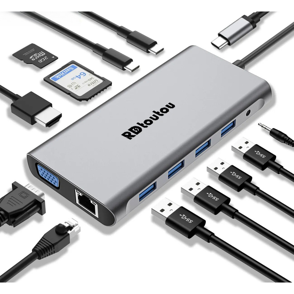 ✦ฮับType-C อเนกประสงค์ 12in1 พอร์ตครบ HDMI4K แลนกิกะบิต USB3.0 PD ใช้ได้กับโน้ตบุ๊ก/แท็บเล็ต/มือถือ
