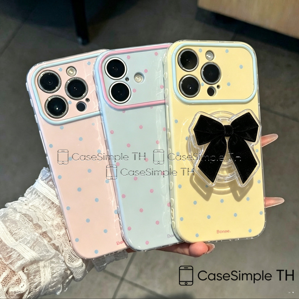เคสโทรศัพท์ลายจุดสีชมพูและสีฟ้าพร้อมห่วงโบว์ เหมาะสำหรับ Samsung A07 A17 A56 A36 A05s A05 A04 A03s A16 A15 A14 A13 A12
