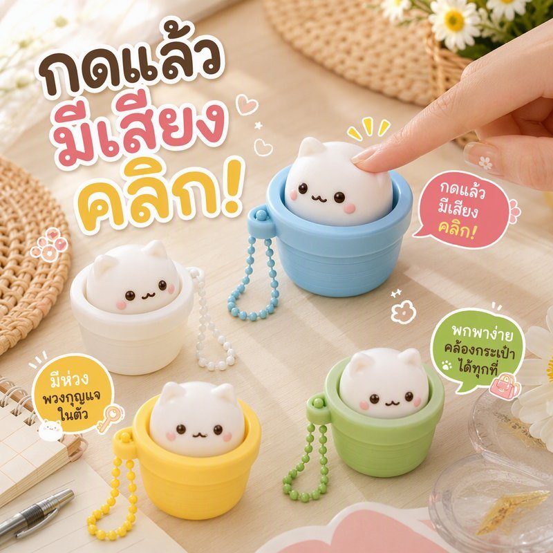 พวงกุญแจ ของเล่นคลายเครียด คลิกเกอร์ รูปแมว 3D โทนพาสเทล มีเสียงคลิก Cute Puppy Creative Keychain