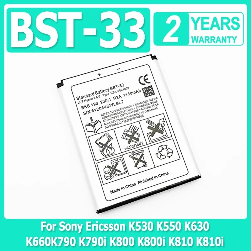 BST-33 แบตเตอรี่คุณภาพสูงสําหรับ Sony Ericsson K530 K550 K630 K660i K790 K790i K800 K800i K810 K810i