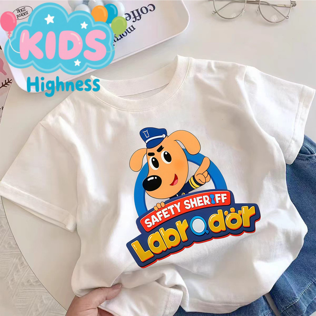 เสื้อยืดเด็กผู้ชาย แขนสั้น ลาย SheriffLabrador นายอำเภอลาบราดอร์ ผ้าฝ้ายแท้100% ใส่สบาย ระบายอากาศดี