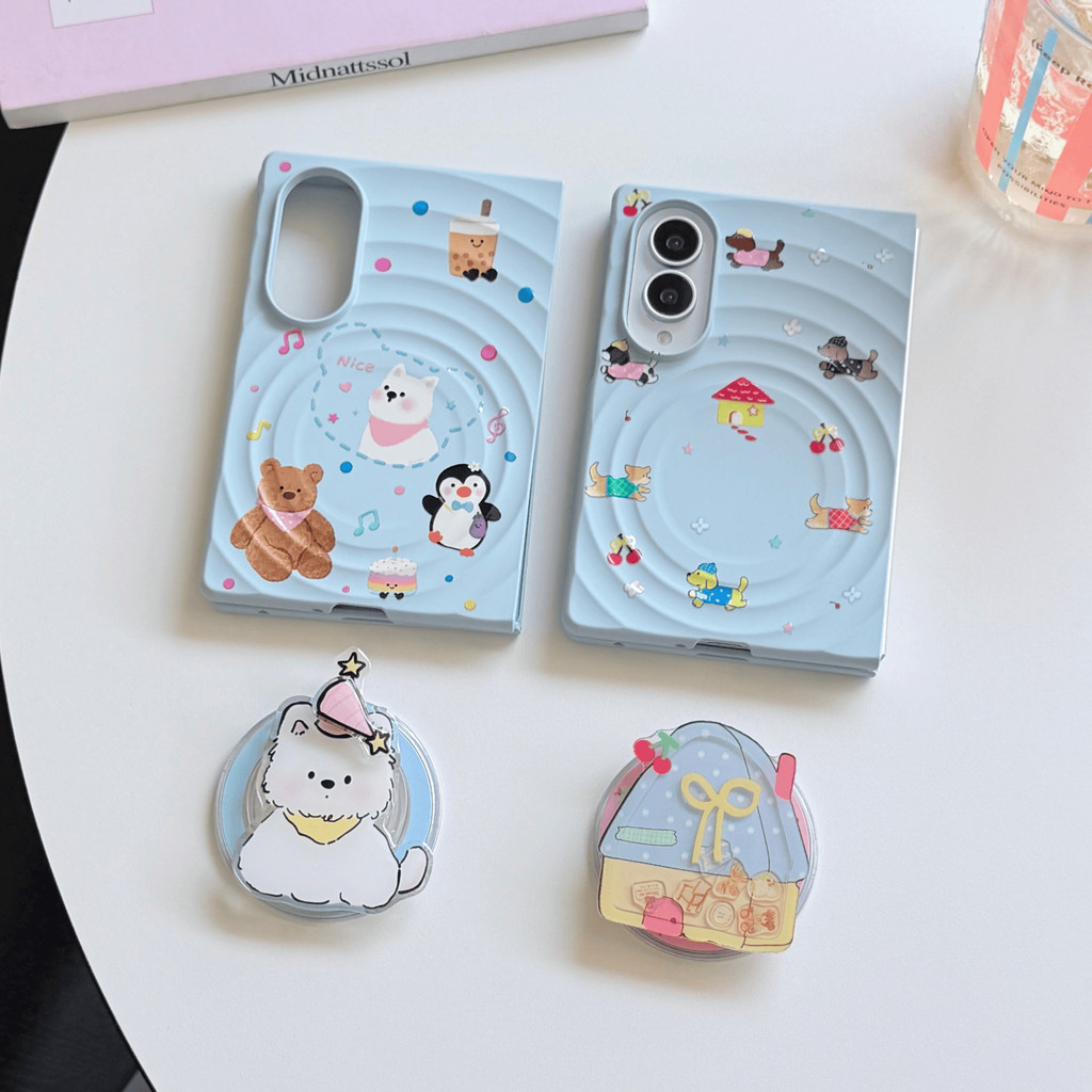 น่ารัก เพนกวิน ลูกสุนัข วงเล็บ Magnetic attraction Ripple เคส สำหรับ Samsung Galaxy Z Fold8 Wide Case ป้องกันการตก ซิลิโคน Soft เคสโทรศัพท์มือถือ