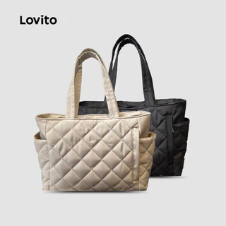 Lovito กระเป๋าถือสะพายไหล่ผ้าควิลท์ทนทาน สไตล์ลำลอง สำหรับเดินทาง ใช้ในชีวิตประจำวัน ไปโรงเรียน/นักเรียน สไตล์เกาหลี สำหรับผู้หญิง LFA98022