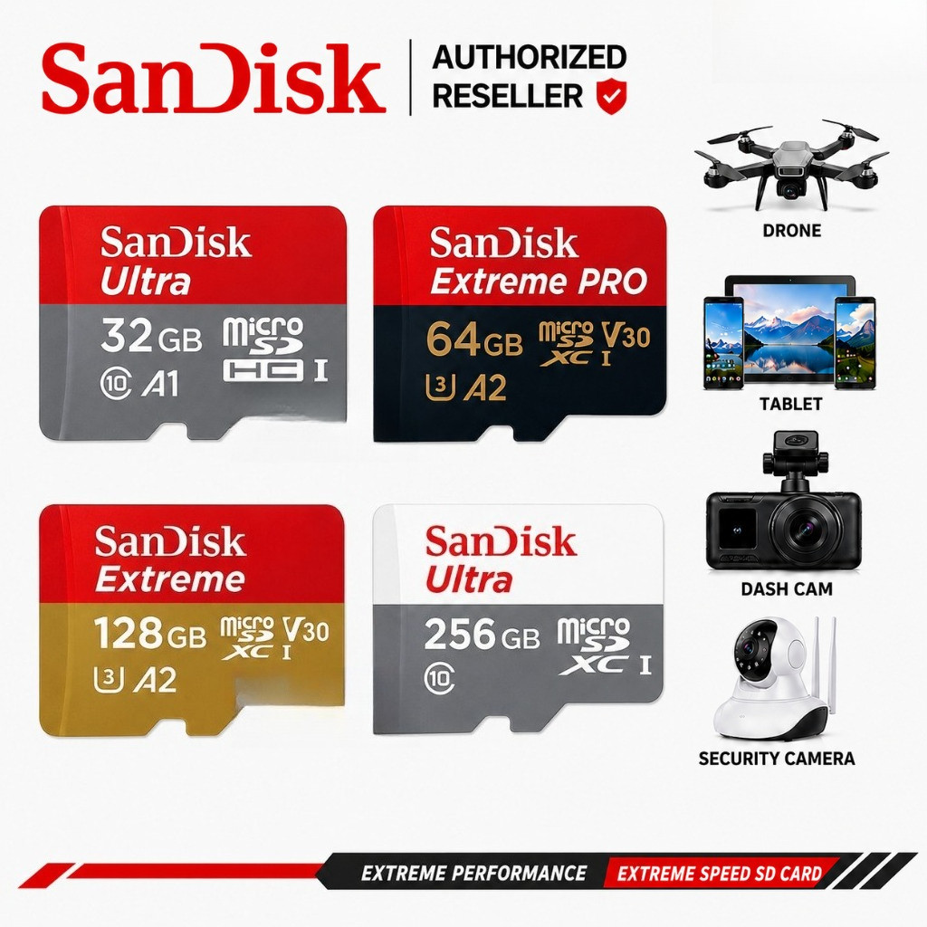 Sandisk Memory Card MicroSD 32GB 64GB 128GB Classic 10 Ultra A1 A2 U3 Ultra Extreme Extreme Pro