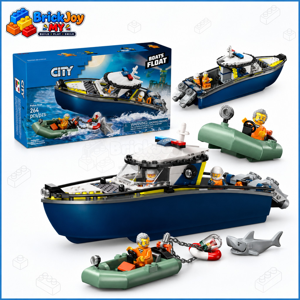 60456 เรือตํารวจอาคารบล็อกเมืองตํารวจเรือความเร็วรุ่นอิฐก่อสร้างของเล่นเด็กชายหญิงของขวัญวันเกิด