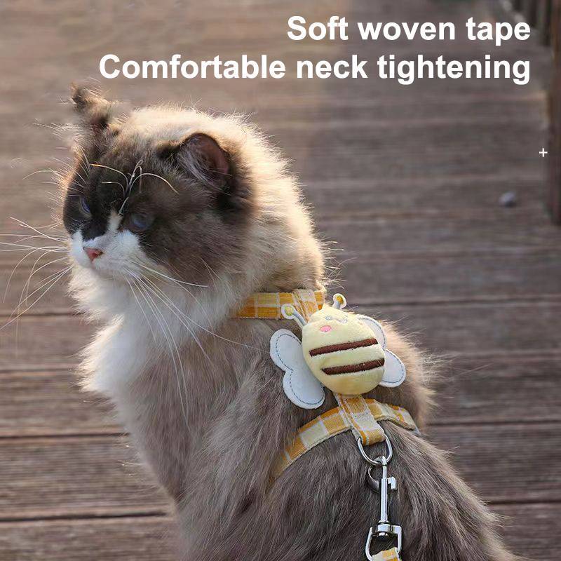Marbit Cat Harness Leash COLLAR ชุดปรับการ์ตูน Bee Double Layer สายรัดสุนัขสําหรับสัตว์เลี้ยงขนาดกลางขนาดเล็กสายจูงเดินกลางแจ้ง