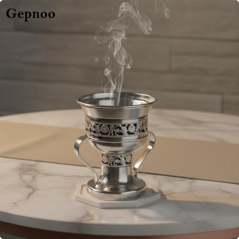 [Gepnoo] เตาหอมคาร์บอนทองและเงิน Dual-Tone เตาหอมอาหรับ Ornate แกะสลักออกแบบตกแต่งบ้านสําหรับงานปาร์ตี้