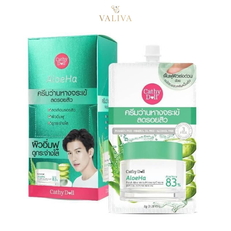 (6ซอง/กล่อง) ครีมว่านหางจระเข้ ลดรอยสิว Cathy Doll Aloe Ha Fresh Aloe Vera Memory Cream 8 g 83% ^