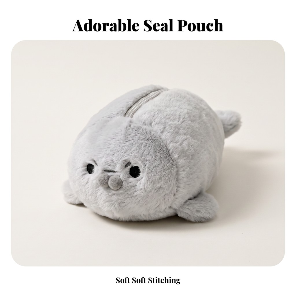 Seal Pencil Case Fuzzy Fuzzy Pencil Case Fuzzy Pouch with Zipper Compact Stationery Organizer Portab