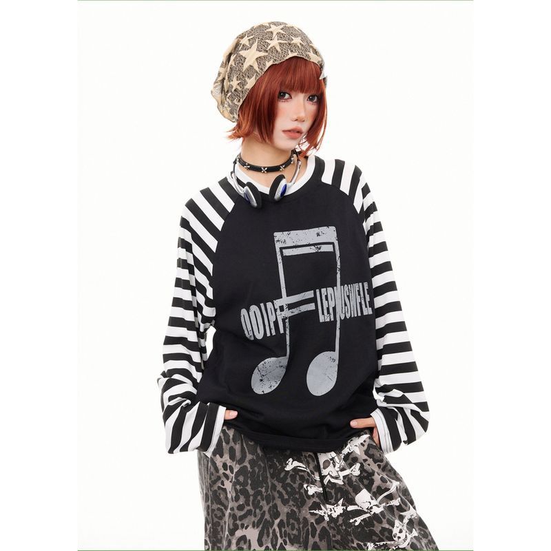 SUIKONE ซุยโคเนะ ใหม่เสื้อยืดแขนยาวแบรนด์แฟชั่นอเมริกันสไตล์เอเชียอ่อนสไตล์เป็นกลาง — صورة 4