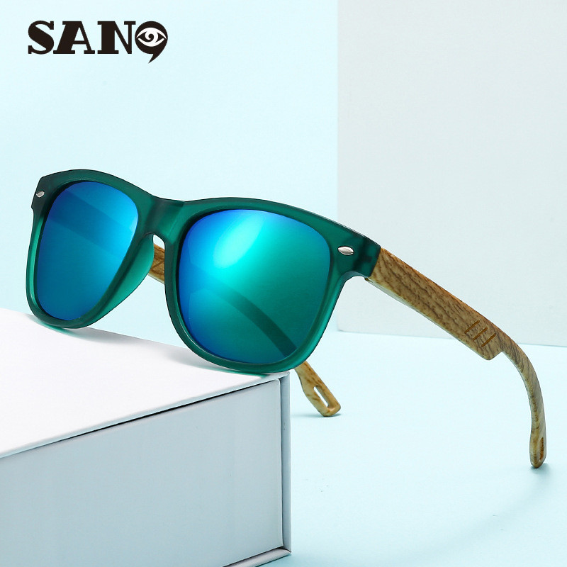 New Square Sunscreen Retro Wood Grain Legs แว่นกันแดด UV400 Protection Ready Stock COD San9
