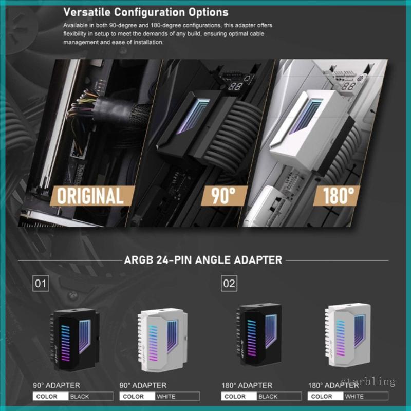 ดาว180° 24Pin Power Connectors พร้อมไฟ ARGB 24Pin 180 องศาตัวเชื่อมต่ออะแดปเตอร์สําหรับเมนบอร์ด