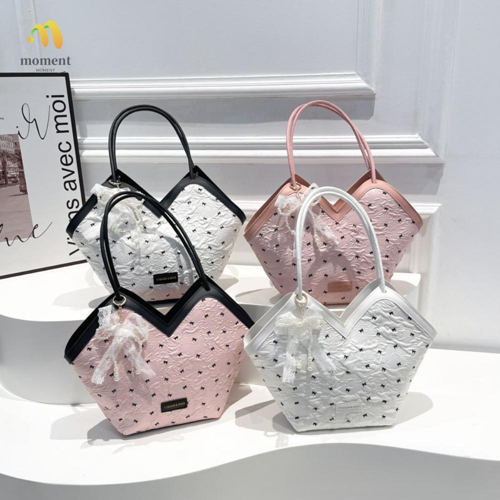 MOMENT Tote Bag, Casual PU Shoulder Bag, Fashion Look Large Capacity Polka Dot Women Bag Daily