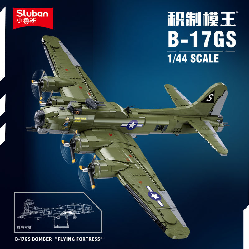 SLUBAN ทหาร B-17GS Flight Fortress Bomber การศึกษาประกอบอาคารบล็อกของเล่น