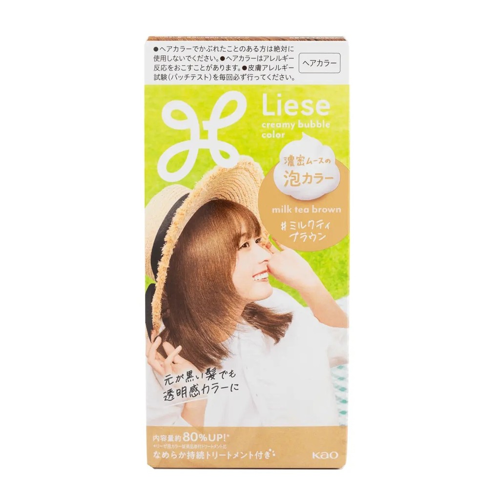 KAO Liese Creamy Bubble Dye, Milk Tea Brown - Easy Apply At-Home Haircare Kit สําหรับย้อมผม สูตร Non