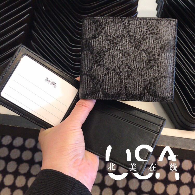 คลังสินค้าพร้อม Coach/Coach Mens Black Grey Print Short Wallet CW380 CR957 CY394