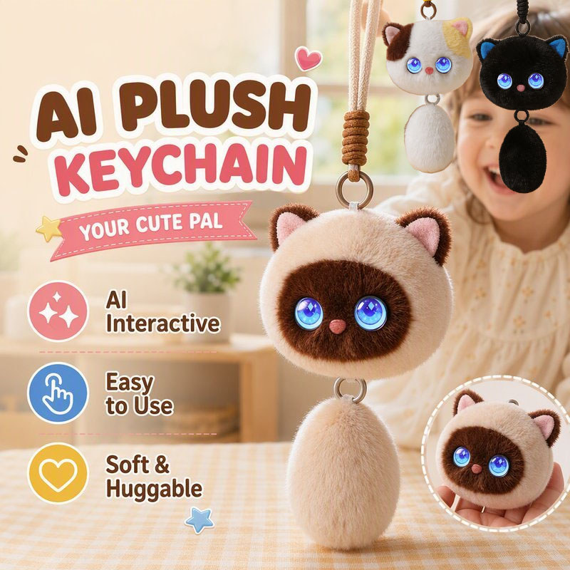 พวงกุญแจตุ๊กตาแมว AI โต้ตอบเสียง แชทเสียงเรียลไทม์ ตาแสดงอารมณ์ ขนนุ่ม ชาร์จ Type C