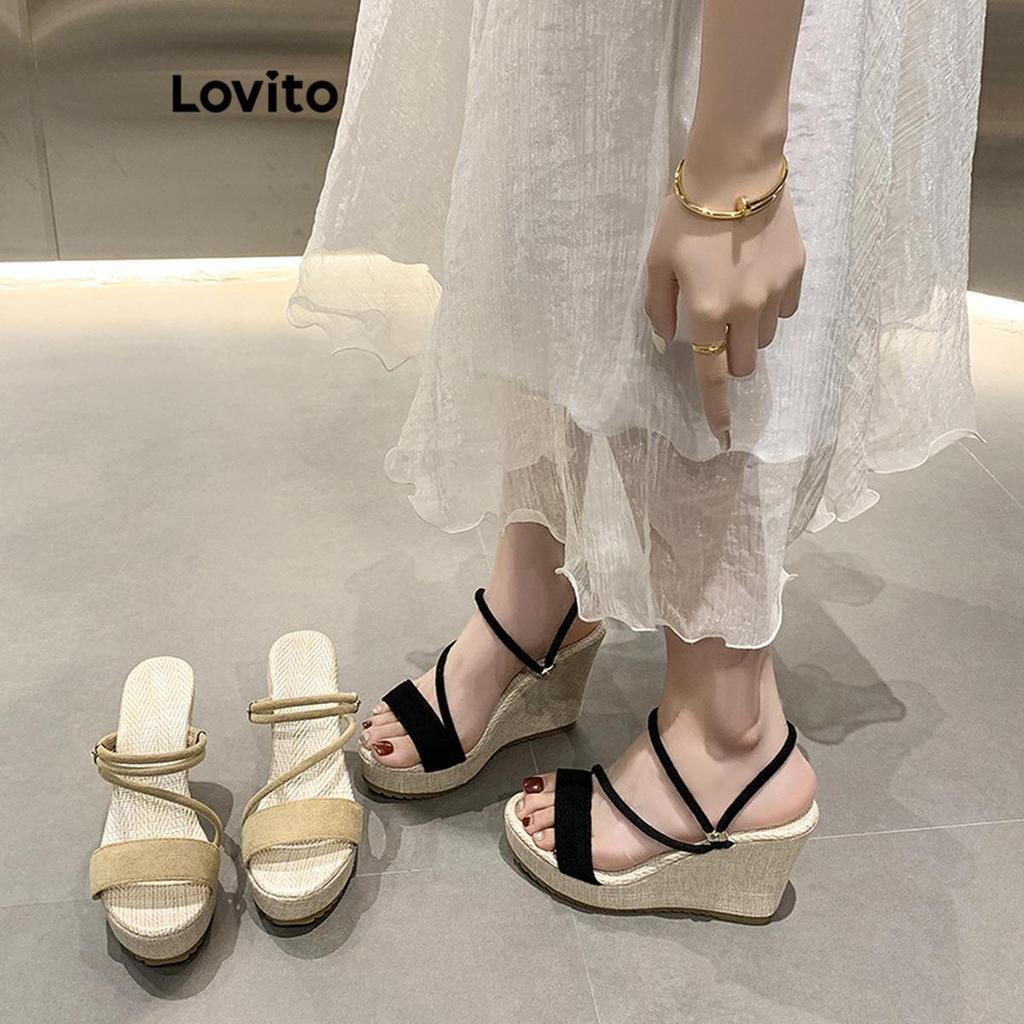 Lovito วันหยุด รองเท้าส้นเตารีด ไขว้ธรรมดาสําหรับผู้หญิง LFA66267