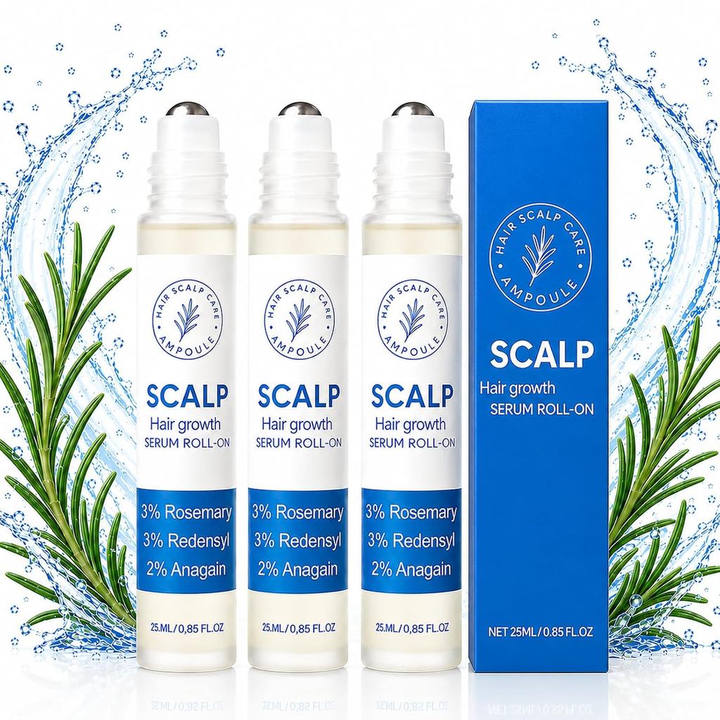 การเจริญเติบโตของเส้นผมRollOn,HairGrowthSerforMen&Women(3PCS)|หนาขึ้น&StrongerHair,NourishesScalp&Ro