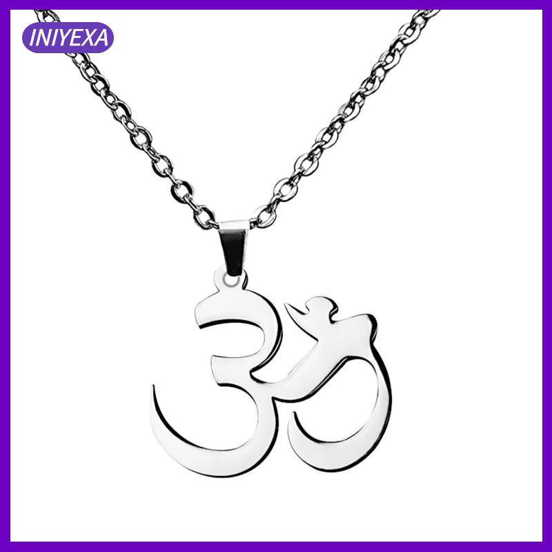 [Iniyexa] สร้อยคอจี้สแตนเลสสีเงิน Aum Om Ohm Aslic Amulet Charms