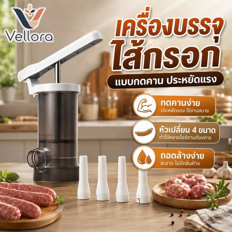 ไส้กรอก Stuffer คู่มือคันโยกกดพลาสติกสแตนเลสทําความสะอาดง่าย 4 ขนาดหัวฉีด Home