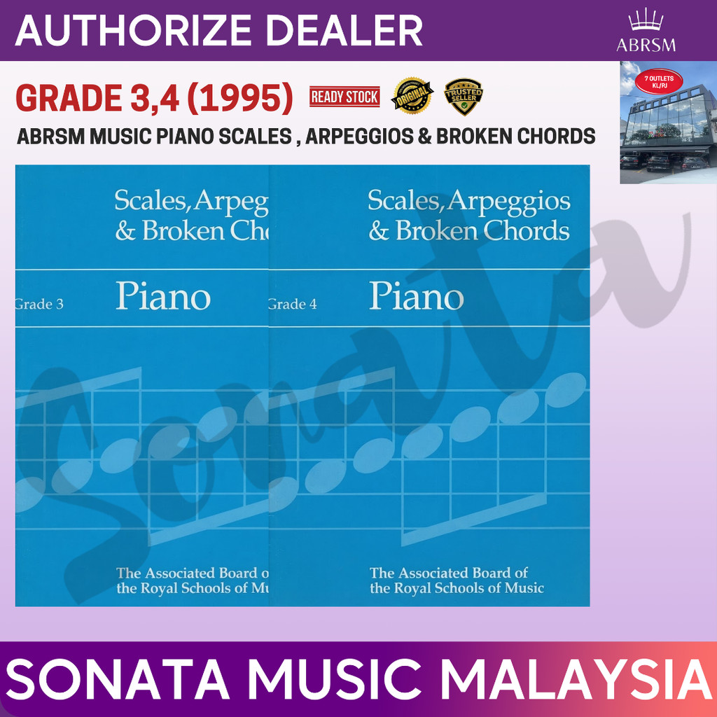 ซีดีเพลง ABRSM PIANO SCALES , ARPGIOS & BROKEN CHORDS สําหรับเกรด 3 ถึง 4 (ปี 1995 ) หนังสือ EXAM PI