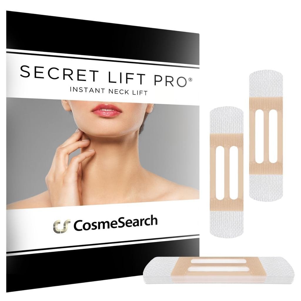 CosmeSearch, Inc. 12 Count Secret Lift Pro - เทปยกคอทันทีและวง Pre-Assed Jaw Jowl Neck Tape Ultra Li