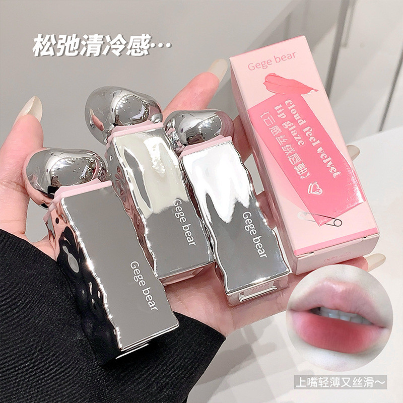Gegebear Cloudy Velvet Matte Lip Glaze Lip Mud Matte ไม่ง่ายที่จะจางหายสีแต่งหน้าถืออารมณ์ฤดูใบไม้ร่