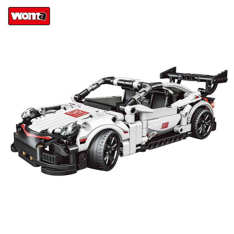 Woma ของเล่นเด็กเทคนิคดึงกลับรถประกอบ DIY รถแข่งความเร็ว Mechanical Building Block อิฐชุดพลาสติก (C0