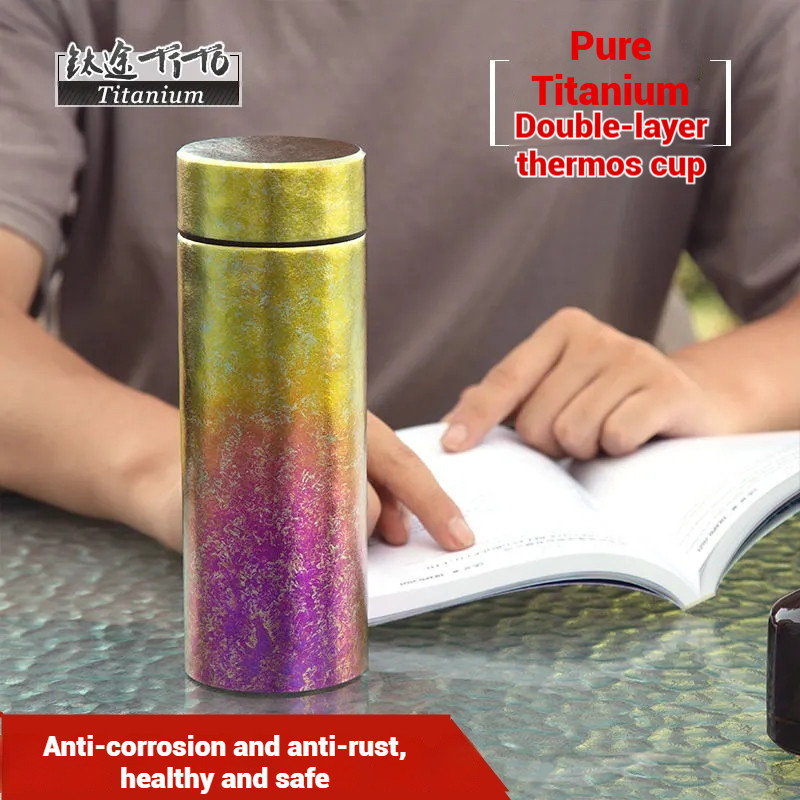 Lightweight Double-Layer Insulated 400ML Pure Titanium Thermos Bottle Cup Water Bottle Gift