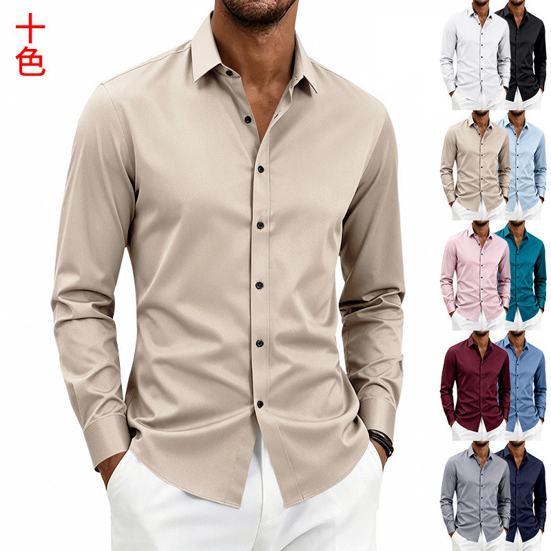 ZONE เสื้อเชิ้ตแขนยาวผู้ชาย Retro Slim-fit Business Casual