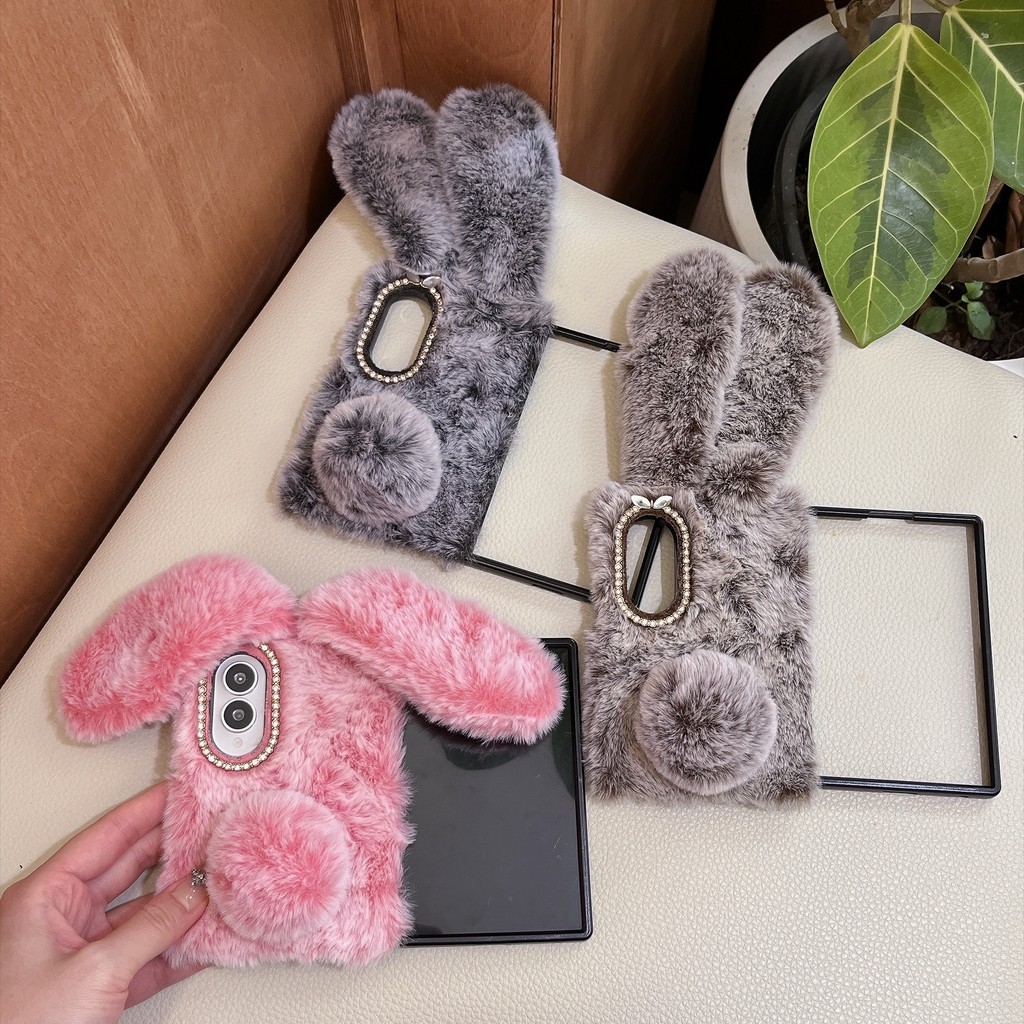 SAMSUNG Furry 3D Bunny Earเคสโทรศัพท์สําหรับSamsung Galaxy A90 A82 A73 A72 A71 A70E A70S A60 A57 A56