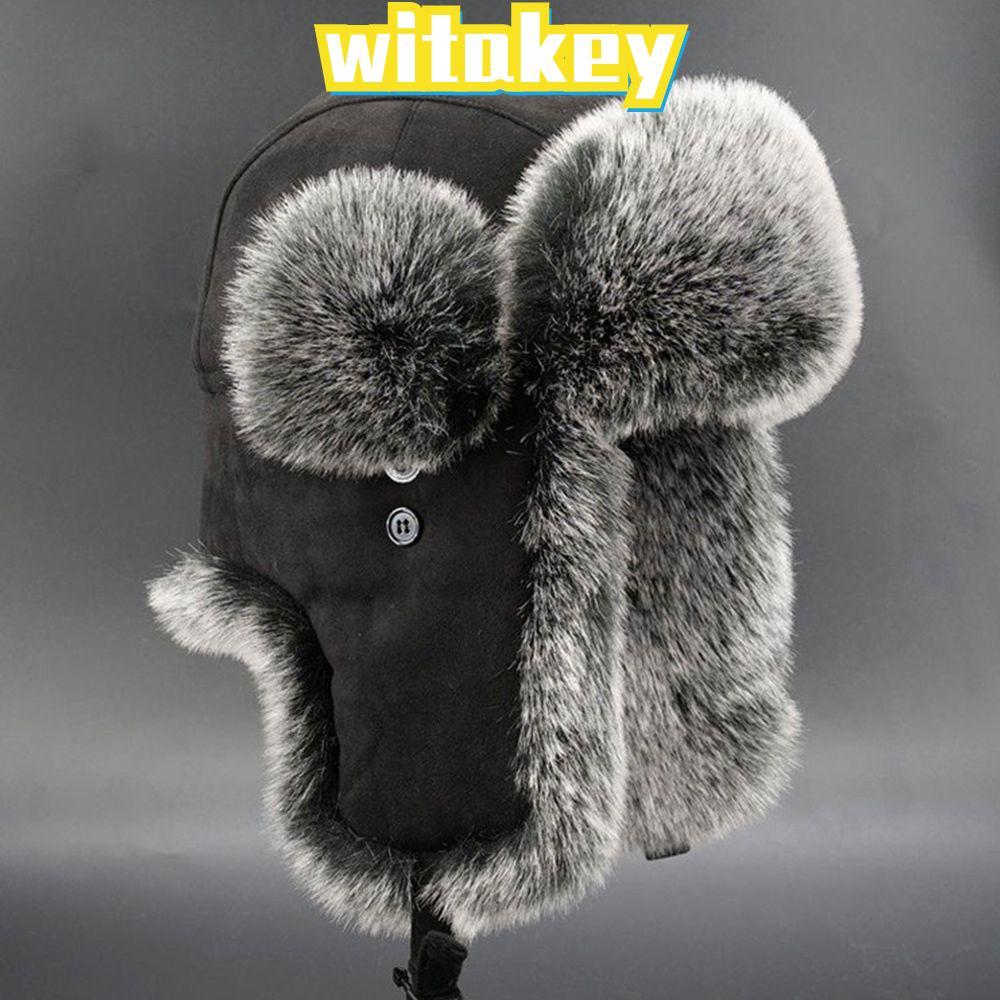 WITAKEY Traper Hat รัสเซีย Cossack Suede Leather Ushanka Bomber Hat