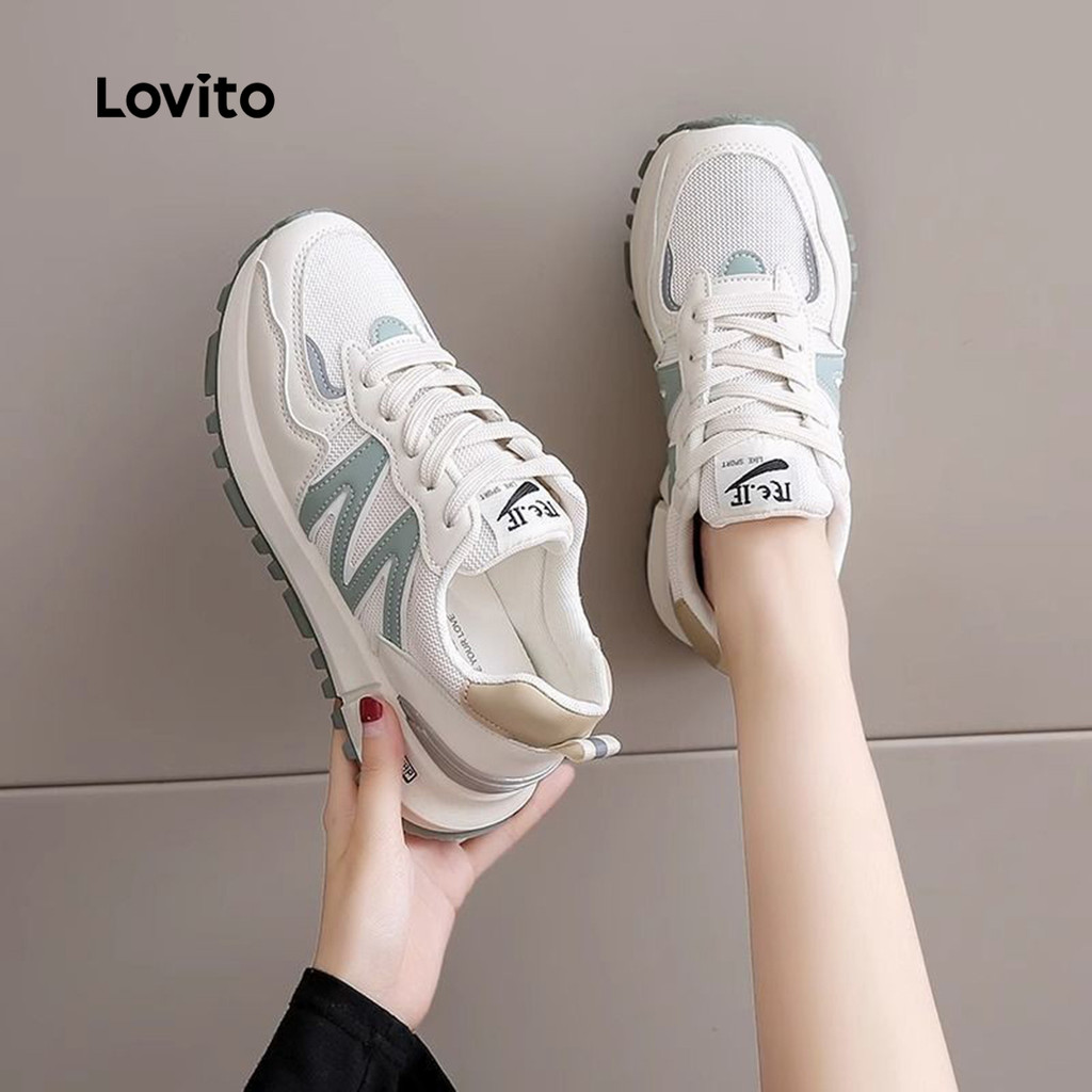 Lovito รองเท้าผ้าใบแฟชั่นสไตล์เกาหลีลำลองสำหรับผู้หญิง เหมาะสำหรับใส่ในชีวิตประจำวันและกิจกรรมกลางแจ้ง LFA97146