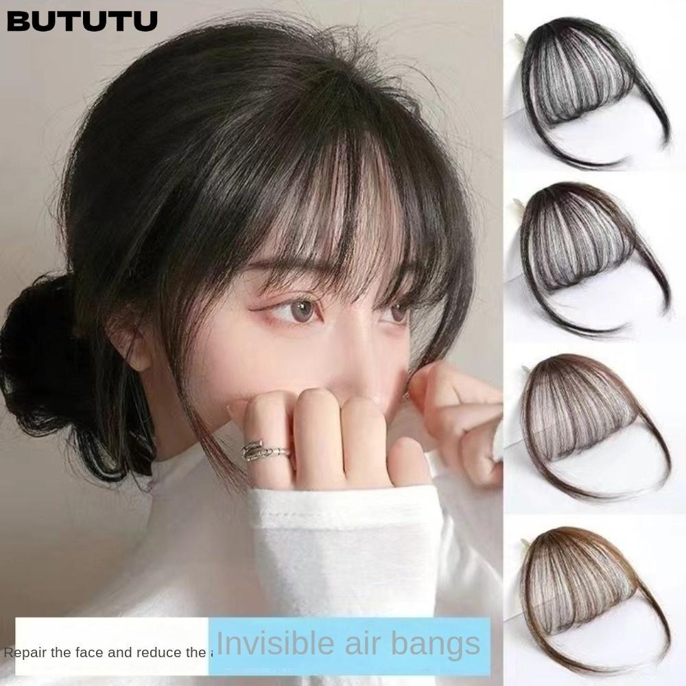 BUTUTU Air Bangs Hairpiece, สีดําสีน้ําตาลสังเคราะห์ Mini Fake Bangs, สําหรับเด็กผู้หญิงผู้หญิง Hair