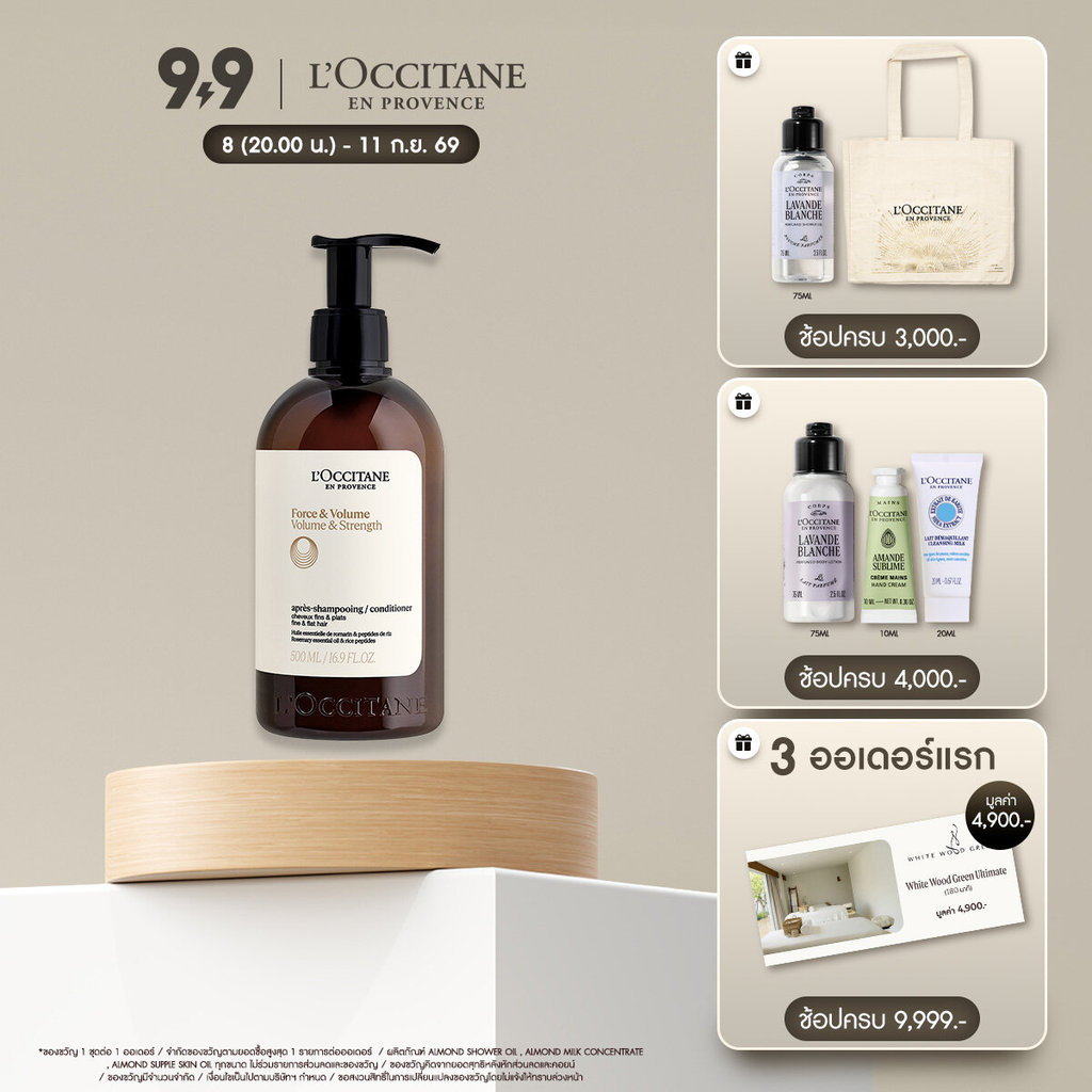 L'Occitane Volume & Strength Conditioner ครีมนวดผมสูตรโวลุ่มแอนด์สเตรนท์ เสริมโวลุ่มเพิ่มความแข็งแรง เหมาะสำหรับผมลีบแบน