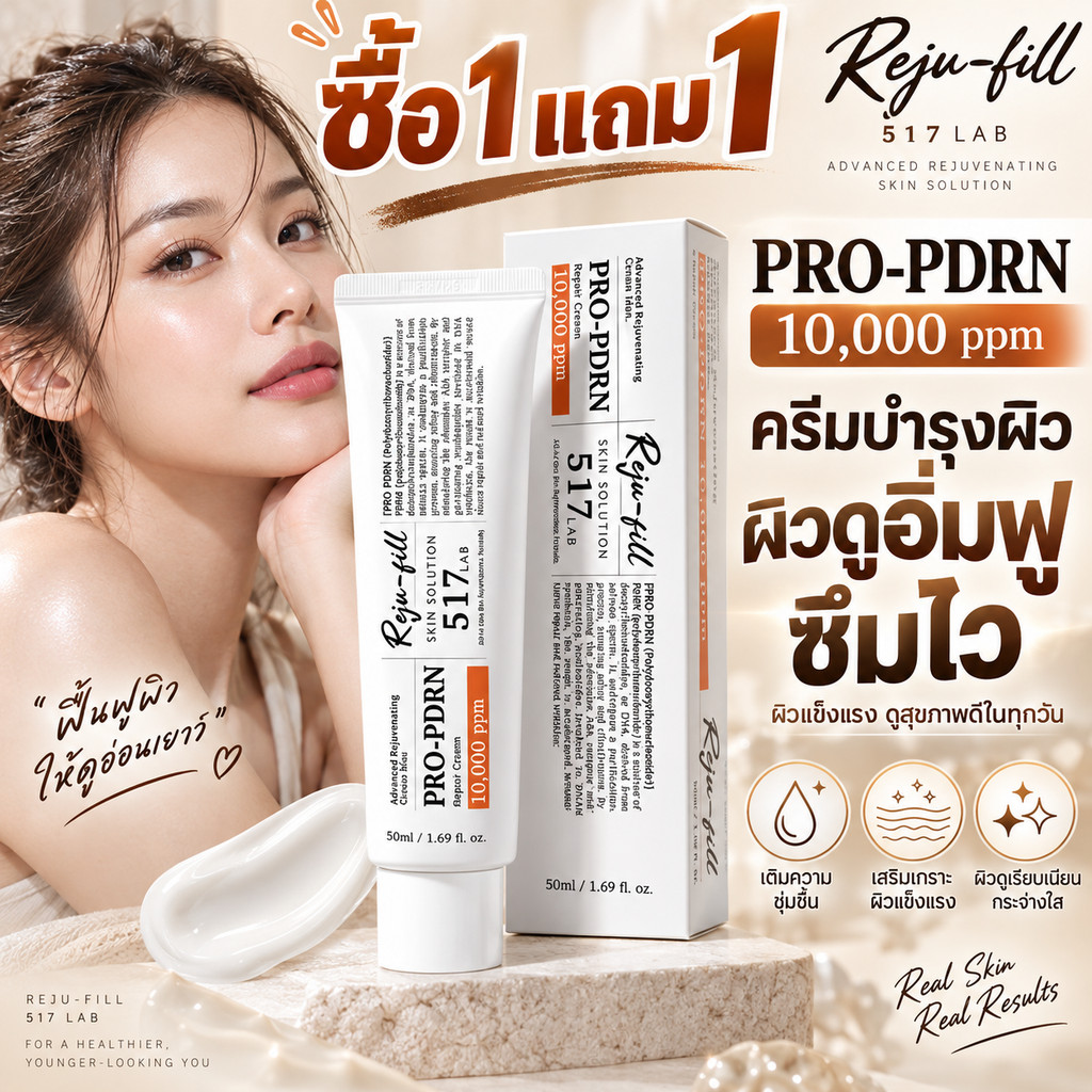 517 Lab PDRN 10000ppm Repair Cream 50ml ครีมบำรุงผิวหน้า เนื้อครีมนุ่ม เติมความชุ่มชื้น